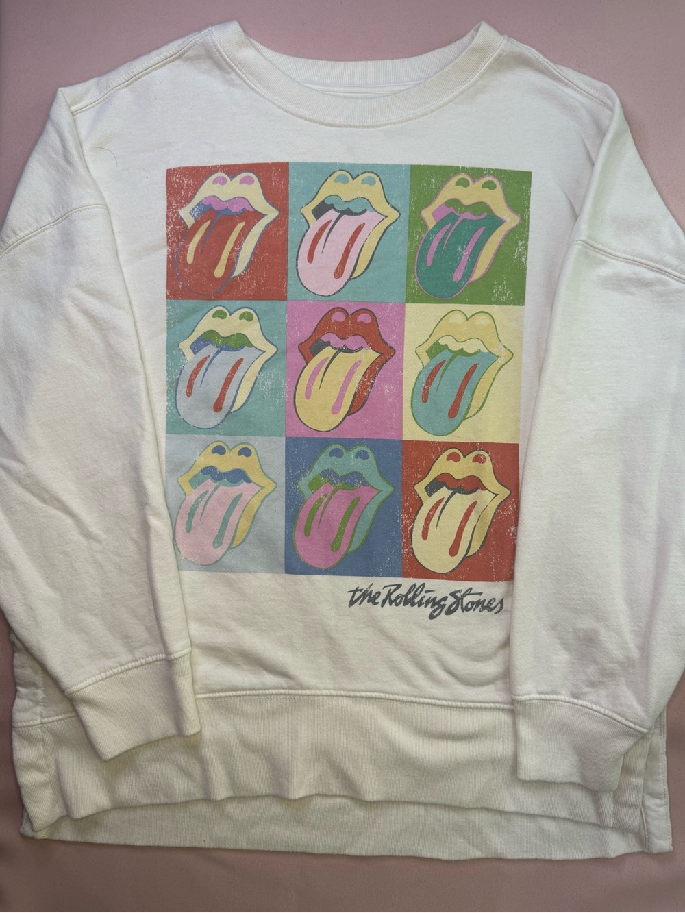The Rolling Stones - White Pop-Art Tongue Grid Crewneck - Size M